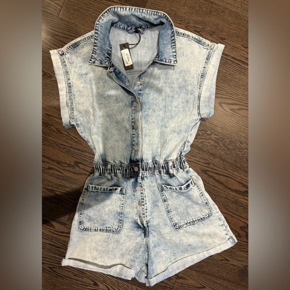 BlankNYC Denim Shorts Romper - Picture 1 of 6